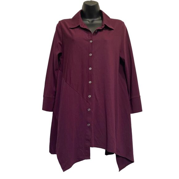 Soft Surroundings Santa Barbara Button Down Asymmetrical Hem Tunic Sz M - Picture 2 of 7